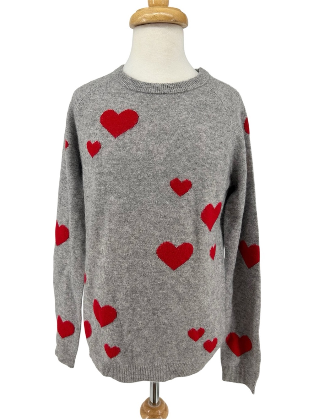 Philosophy Gray with Red Hearts 100% Pure Cashmere Pullover Sweater Size XS